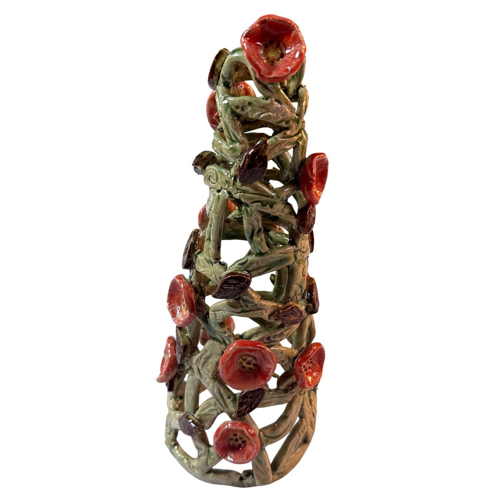 MCM Coquette Art Pottery Floral Sculpture Openwork Handmade Vintage Cottagecore‎